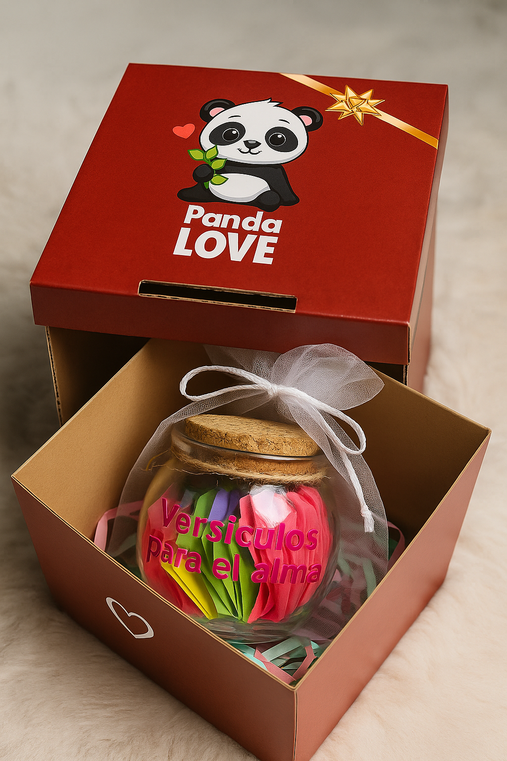 Frasco con 120 versículos para el alma + caja de regalo + bolsa de regalo