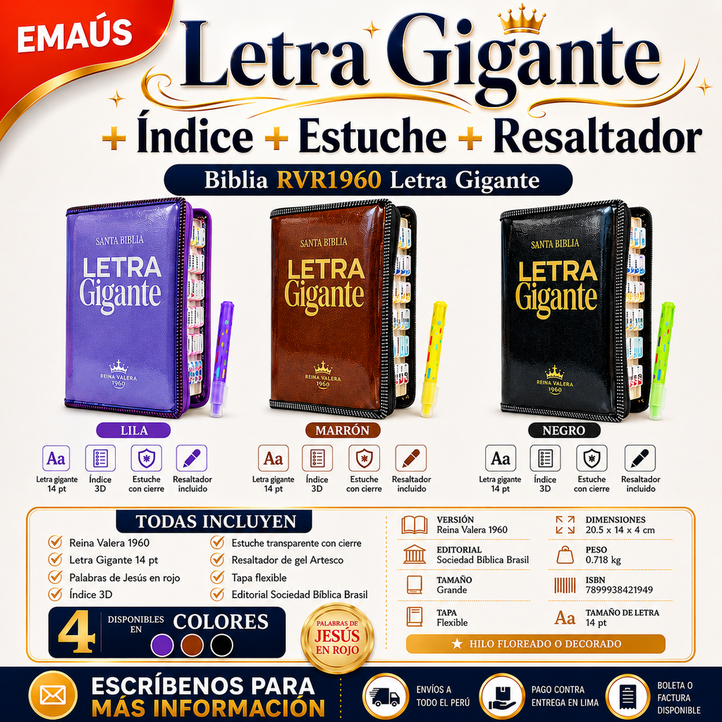 Biblia con letra gigante + estuche + separadores + resaltador