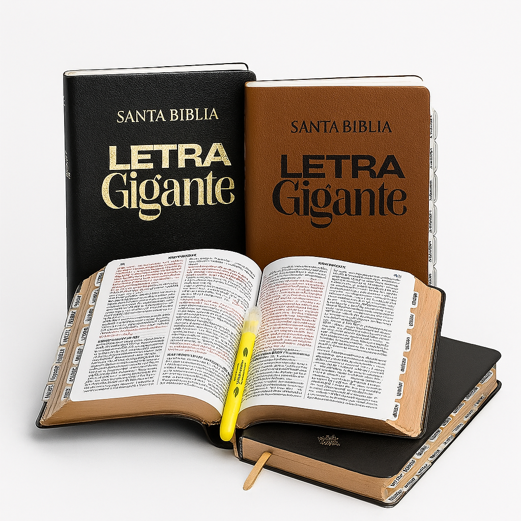 📘 Biblia RVR1960 Letra Gigante + Borde Dorado + Estuche con cierre transparente + Índice 3D + Resaltador Gel Artesco